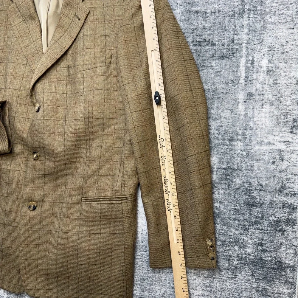 VTG Hugo BOSS Blazer Jacket Men 44L Brown Windowpane Cashmere Old Money Academia